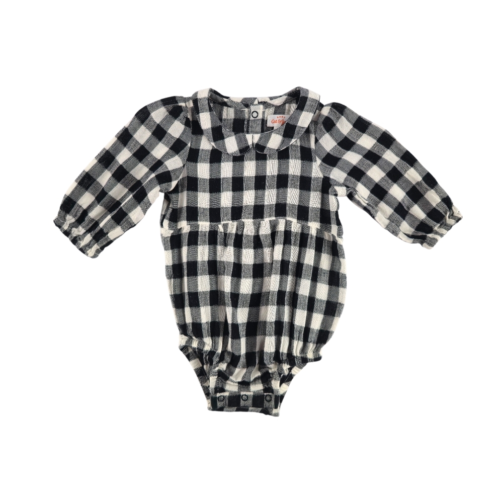 Cat & Jack, Black White Collar Plaid Long Sleeve Baby Onesie, 0 -3 M